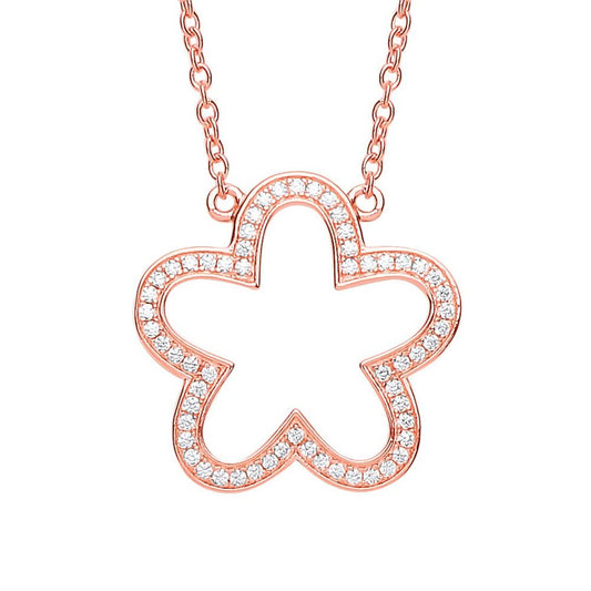 Rose Silver  CZ Daisy Flower Outline Charm Necklace 17 inch - GVK267
