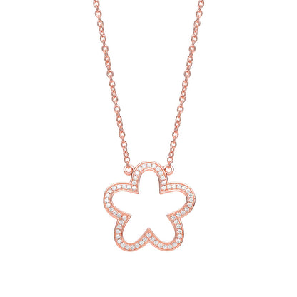 Rose Silver  CZ Daisy Flower Outline Charm Necklace 17 inch - GVK267