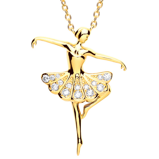 Gilded Silver  CZ Ballerina Ballet Dancer Charm Necklace 18 inch - GVK270