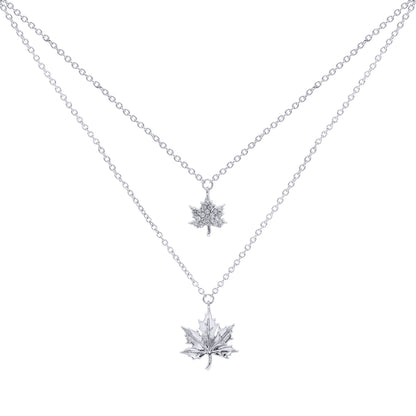 Silver  CZ Double Strand Canada Maple Leaf Half Eternity Ring - GVK271