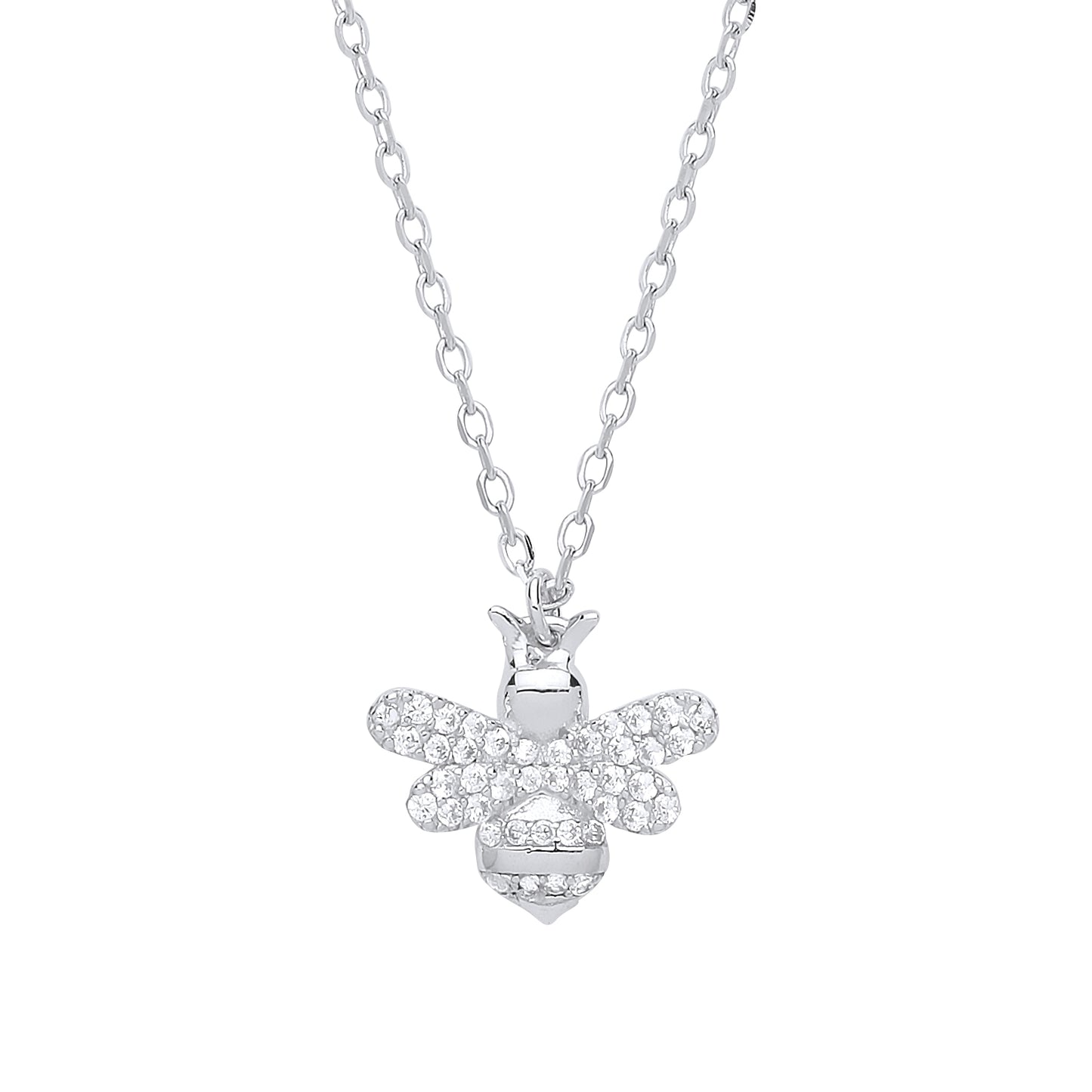 Silver  CZ Honey Queen Bee Charm Necklace 16 inch - GVK273