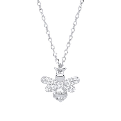 Silver  CZ Honey Queen Bee Charm Necklace 16 inch - GVK273