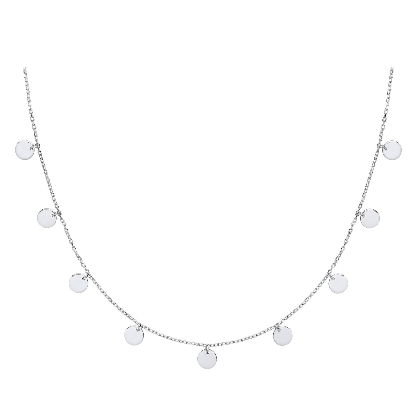 Silver  Raindrop Discs Medallion Necklace 16 inch - GVK280