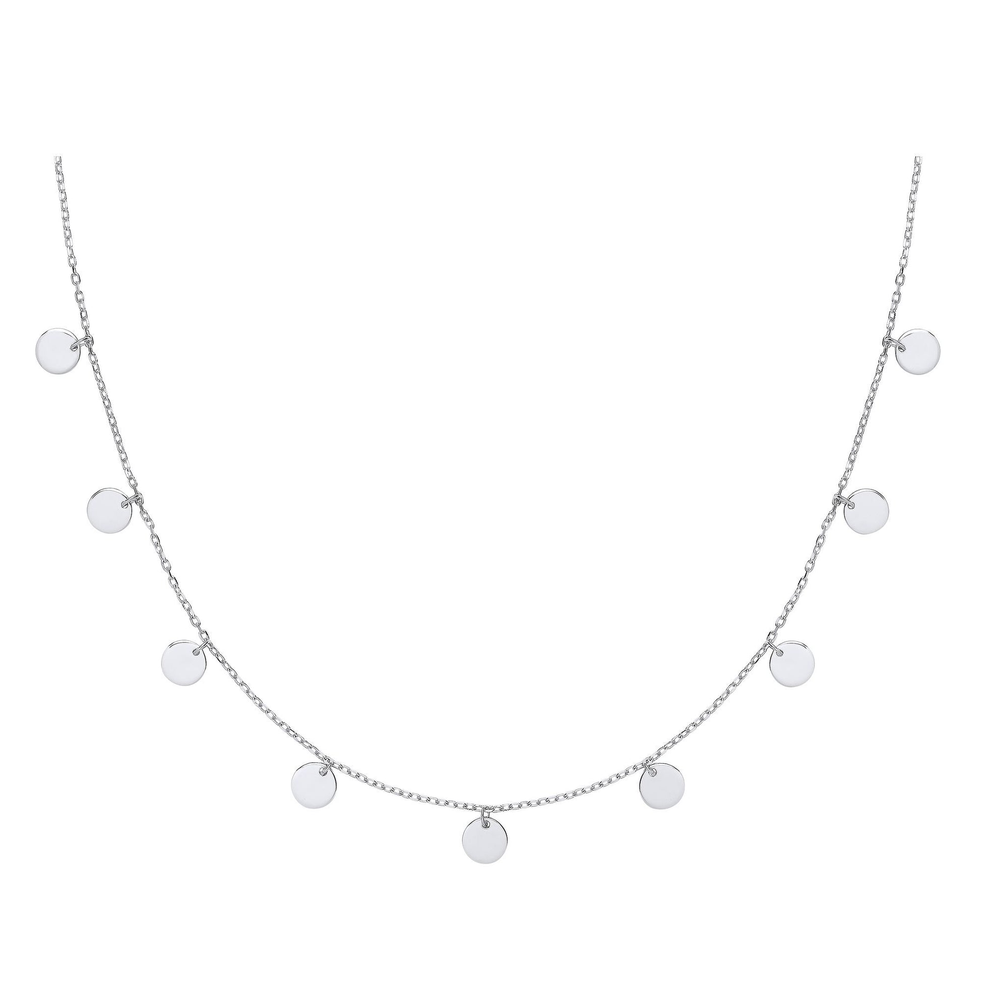 Silver  Raindrop Discs Medallion Necklace 16 inch - GVK280