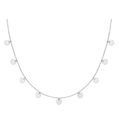 Silver  Raindrop Discs Medallion Necklace 16 inch - GVK280