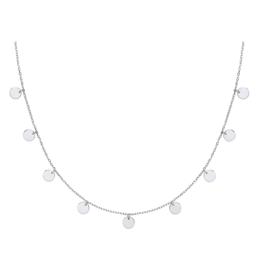 Silver  Raindrop Discs Medallion Necklace 16 inch - GVK280