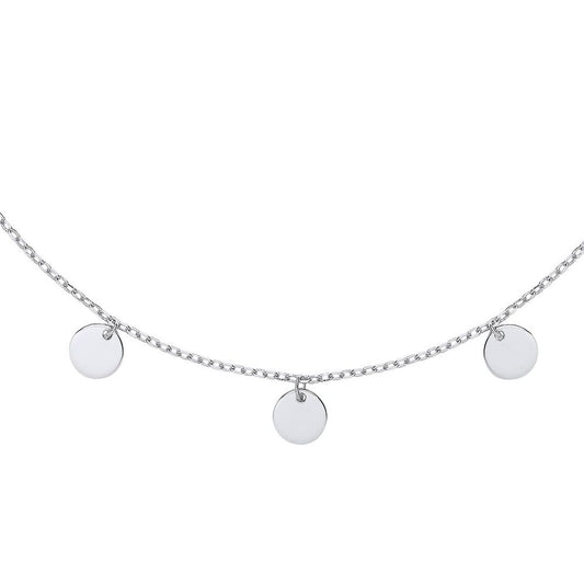 Silver  Raindrop Discs Medallion Necklace 16 inch - GVK280