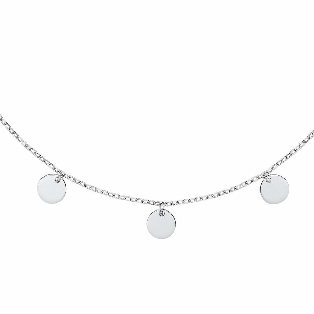 Silver  Raindrop Discs Medallion Necklace 16 inch - GVK280