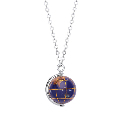Unisex Silver  Spinning 3D World Atlast Charm Necklace 16 inch - GVK283