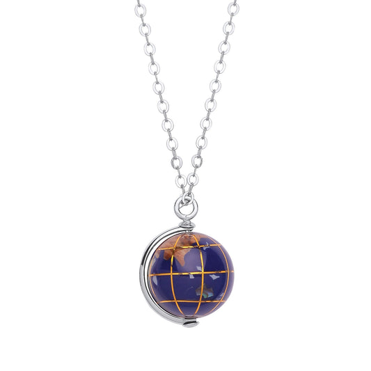 Unisex Silver  Spinning 3D World Atlast Charm Necklace 16 inch - GVK283