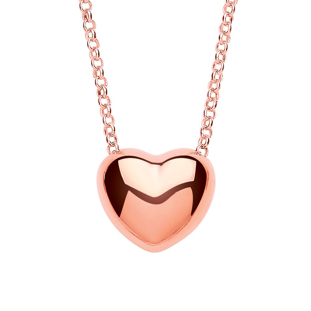 Rose Silver  Bubbly 3D Love Heart Charm Necklace 16 inch - GVK285