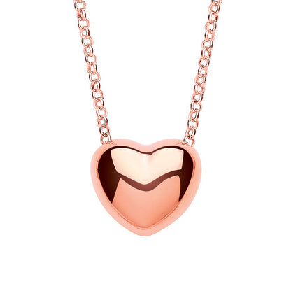 Rose Silver  Bubbly 3D Love Heart Charm Necklace 16 inch - GVK285