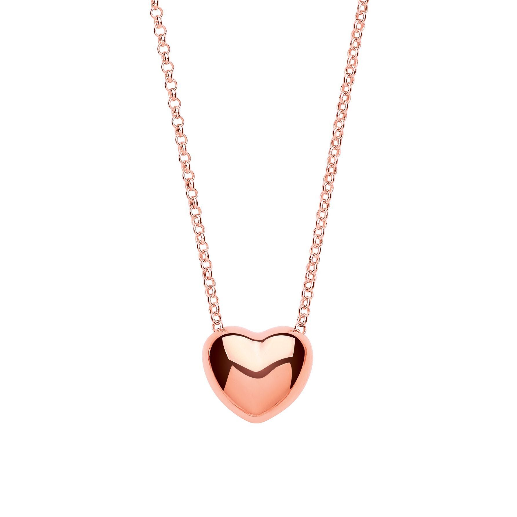 Rose Silver  Bubbly 3D Love Heart Charm Necklace 16 inch - GVK285