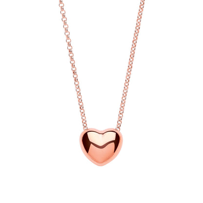 Rose Silver  Bubbly 3D Love Heart Charm Necklace 16 inch - GVK285
