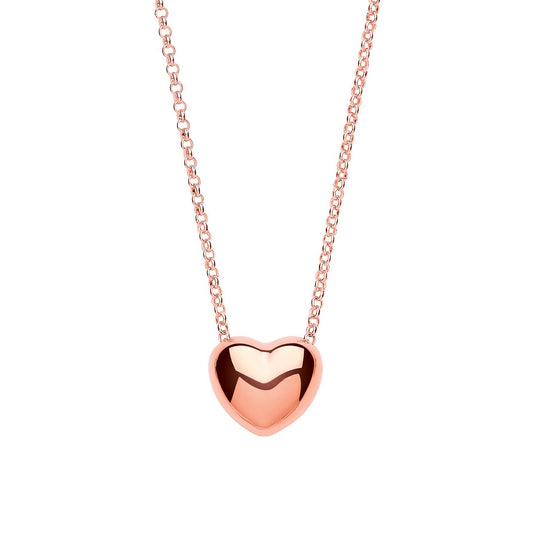 Rose Silver  Bubbly 3D Love Heart Charm Necklace 16 inch - GVK285