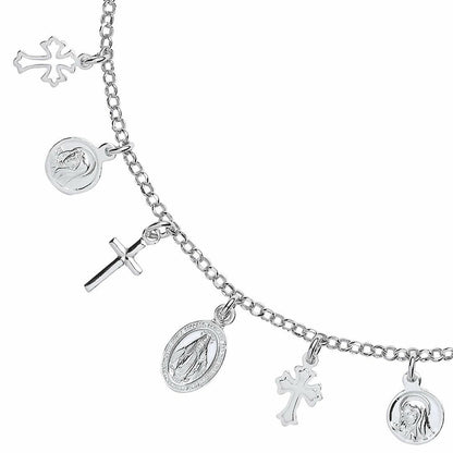 Silver  Religious Cross Medallion Charm Necklace 16 inch - GVK287
