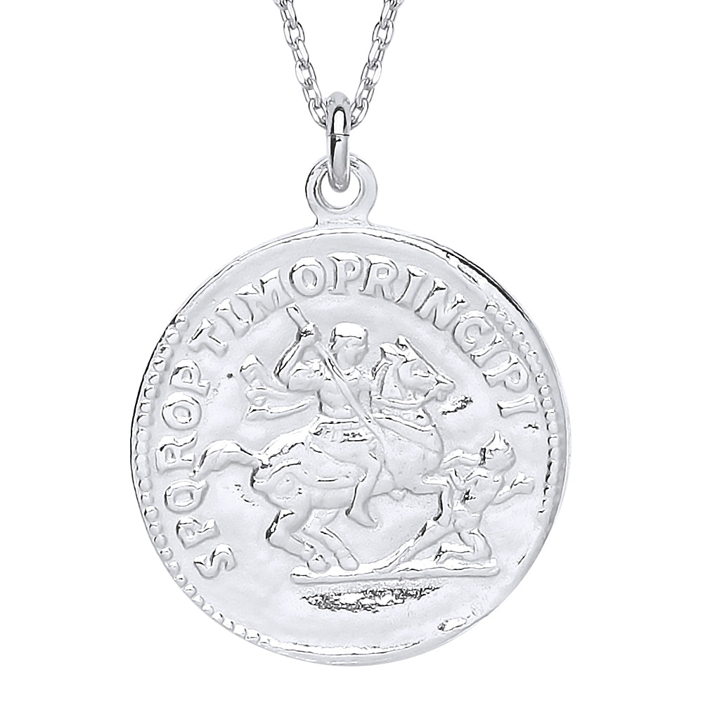 Silver  SPQR OPTIMO PRINCIPI & IMP TRAIANO Medallion Necklace 18" - GVK290