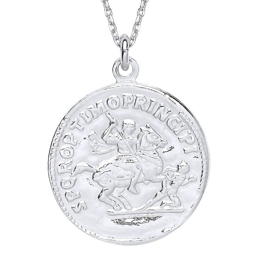 Silver SPQR OPTIMO PRINCIPI & IMP TRAIANO Medallion Necklace 18" - GVK290