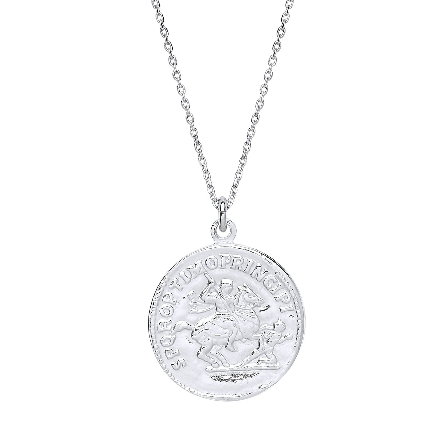 Silver  SPQR OPTIMO PRINCIPI & IMP TRAIANO Medallion Necklace 18" - GVK290