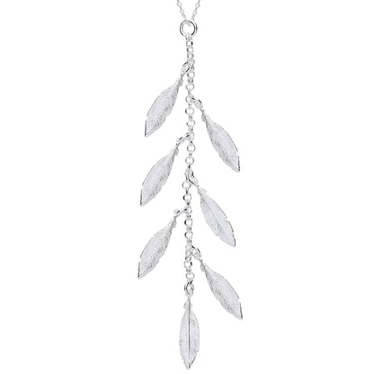 Silver  Feather Leaves Drop Necklace 16 inch - GVK295