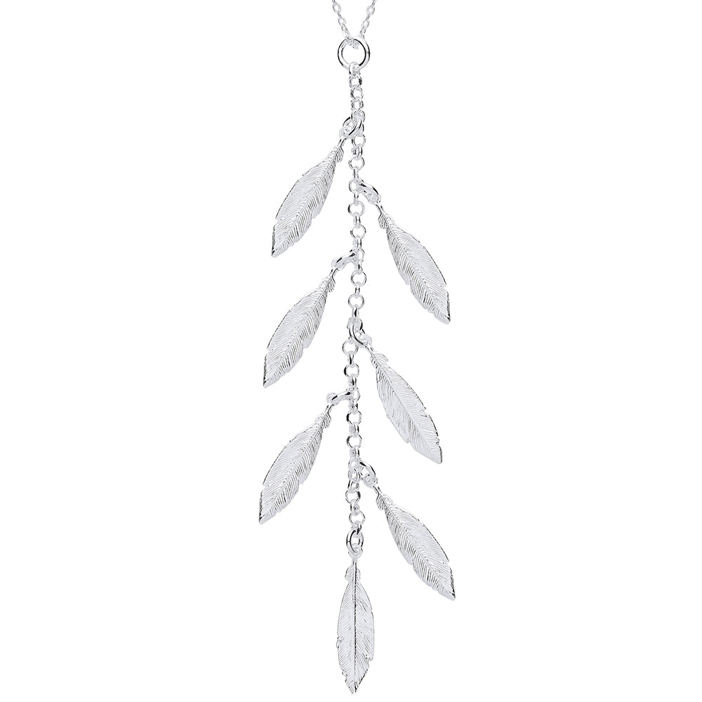 Silver  Feather Leaves Drop Necklace 16 inch - GVK295