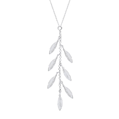 Silver  Feather Leaves Drop Necklace 16 inch - GVK295
