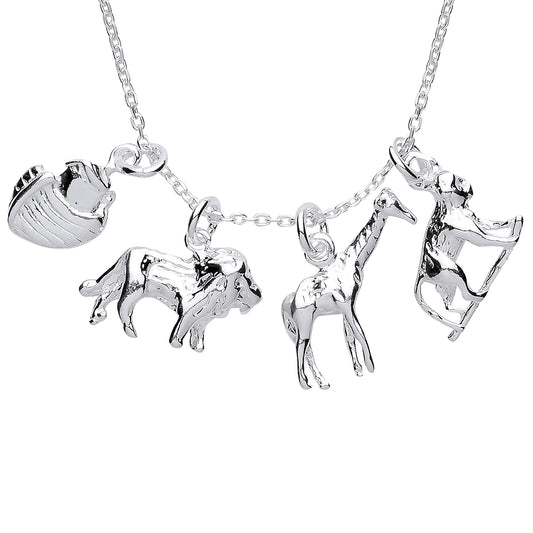 Silver  Noah's Ark Lion Giraffe Gorilla Charm Necklace 16 inch - GVK297