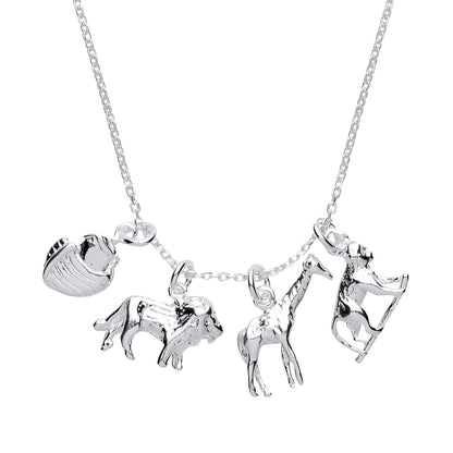 Silver  Noah's Ark Lion Giraffe Gorilla Charm Necklace 16 inch - GVK297