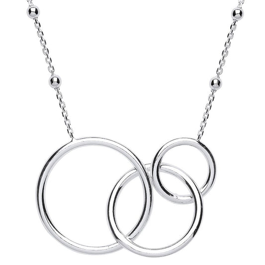 Silver Triple Chinese Linking Rings Bead Necklace 16 inch - GVK298
