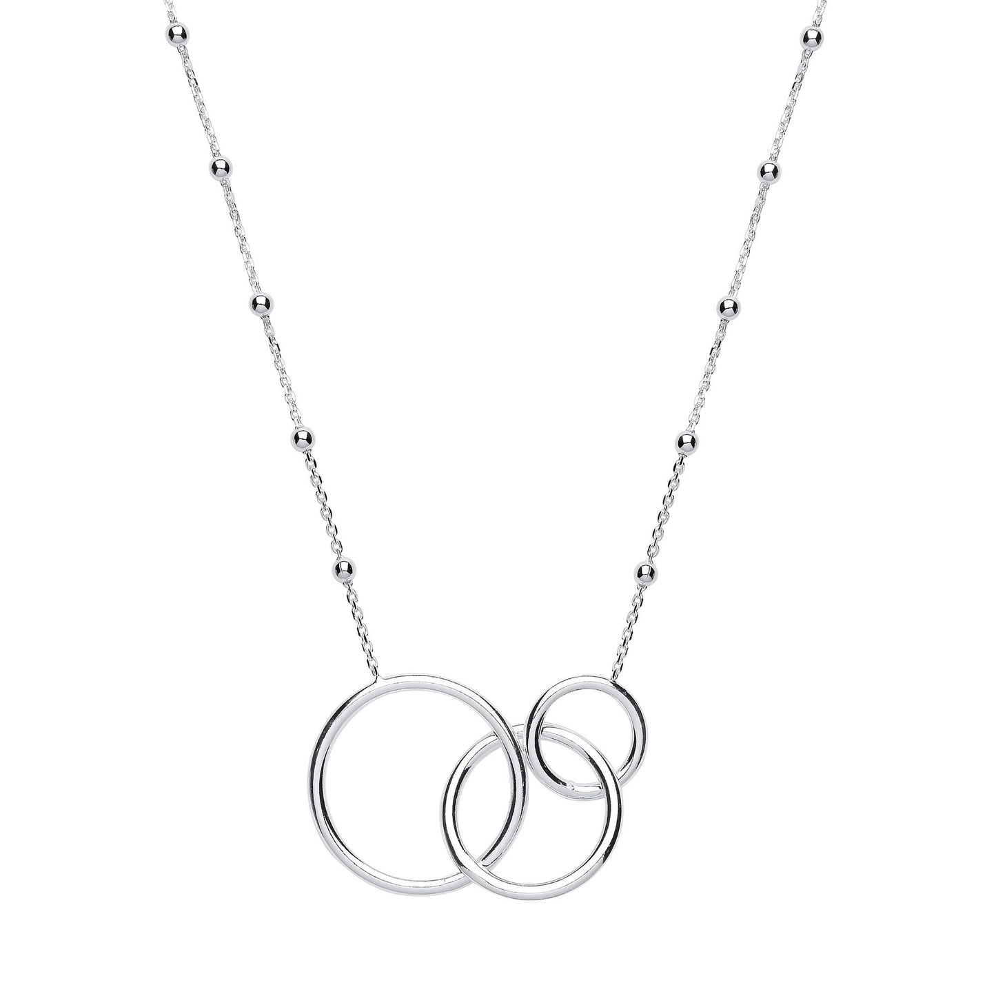 Silver  Triple Chinese Linking Rings Bead Necklace 16 inch - GVK298