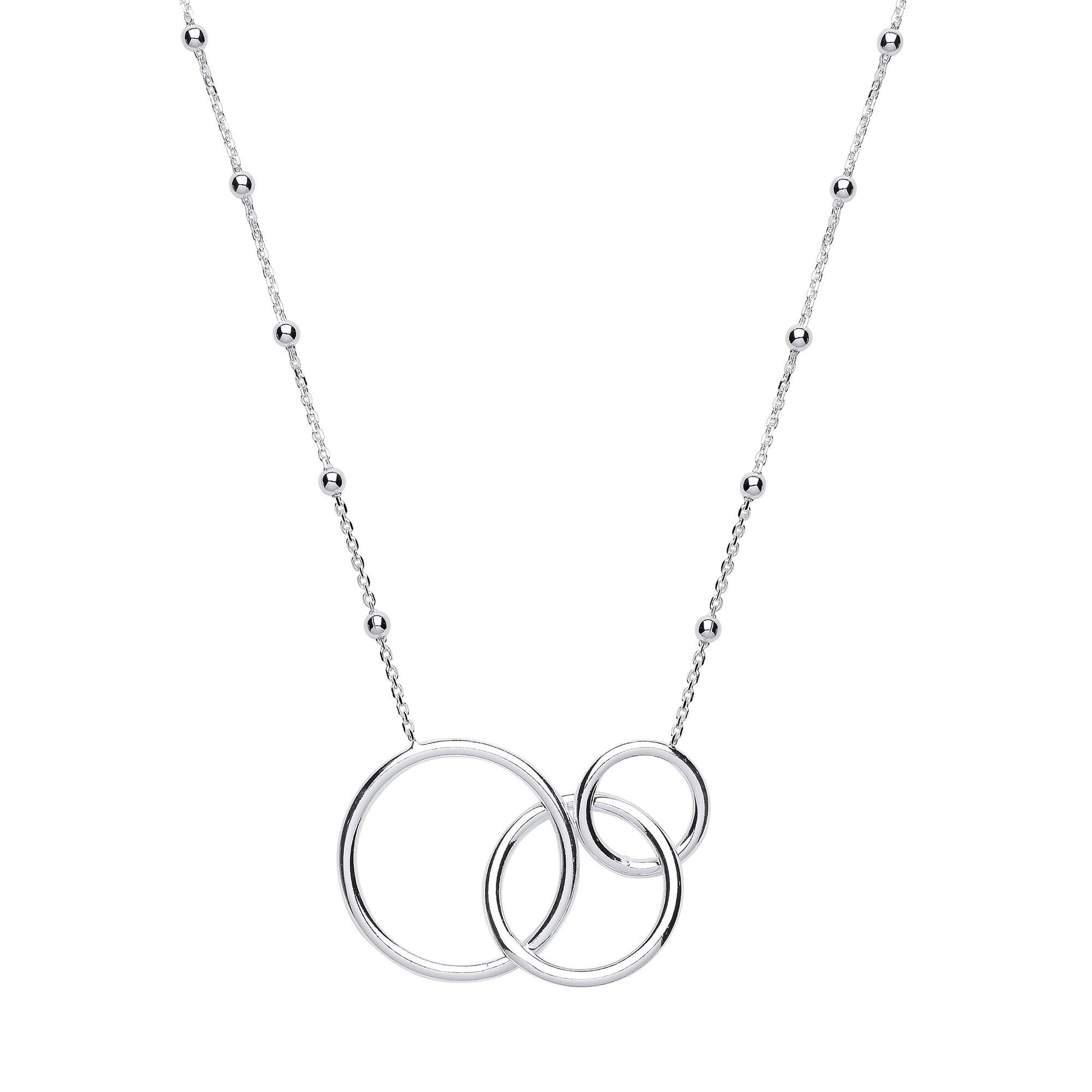 Silver  Triple Chinese Linking Rings Bead Necklace 16 inch - GVK298