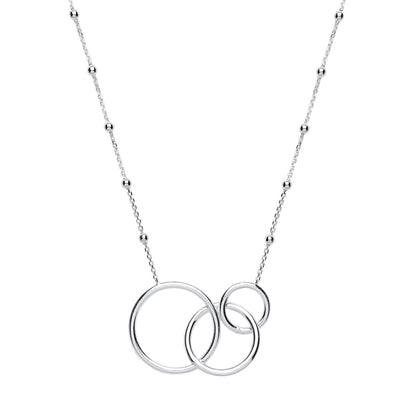 Silver  Triple Chinese Linking Rings Bead Necklace 16 inch - GVK298