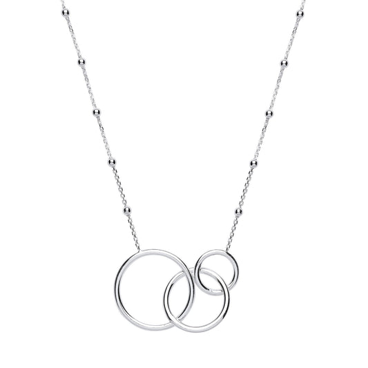 Silver  Triple Chinese Linking Rings Bead Necklace 16 inch - GVK298