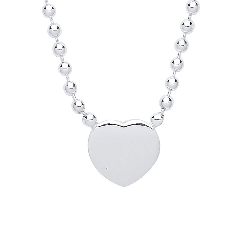 Silver  Love Heart Bead Charm Necklace 16 inch - GVK299