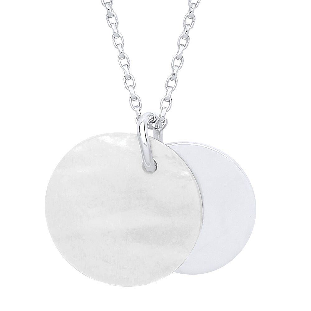 Silver  Mother of Pearl Disc Medallion Necklace 16 inch - GVK302