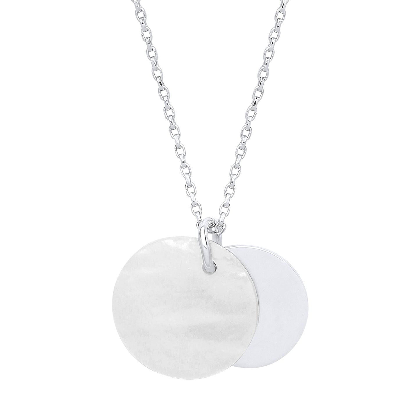 Silver  Mother of Pearl Disc Medallion Necklace 16 inch - GVK302