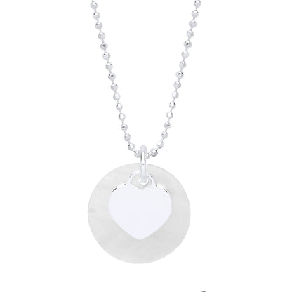 Silver  Mother of Pearl Love Heart Disc Bead Necklace 16 inch - GVK303