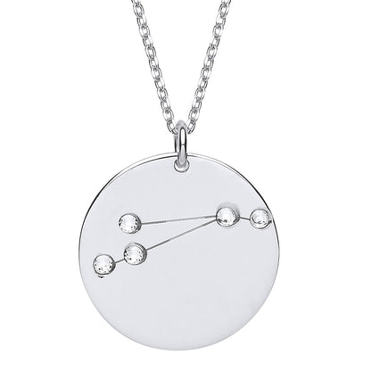 Silver  CZ Aries Starsign Constellation Medallion Necklace 16" - GVK304
