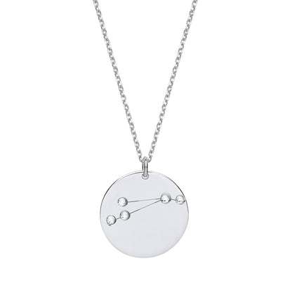 Silver  CZ Aries Starsign Constellation Medallion Necklace 16" - GVK304