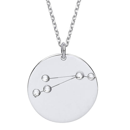 Silver  CZ Aries Starsign Constellation Medallion Necklace 16" - GVK304