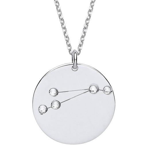 Silver  CZ Aries Starsign Constellation Medallion Necklace 16" - GVK304
