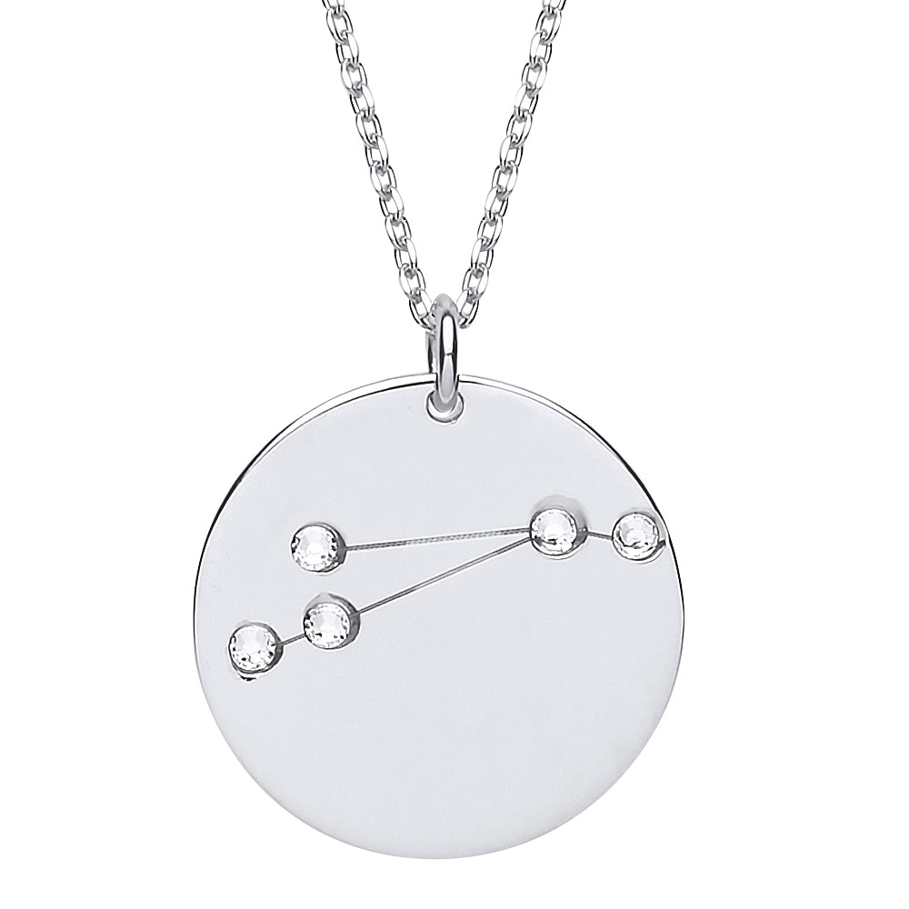 Silver  CZ Aries Starsign Constellation Medallion Necklace 16" - GVK304