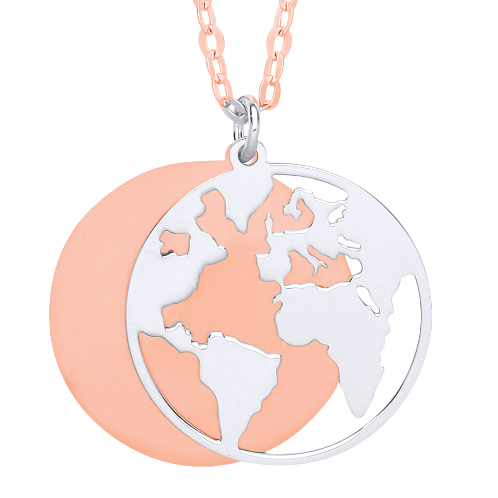 Rose Silver  World Atlas Medallion Necklace 18 inch - GVK305