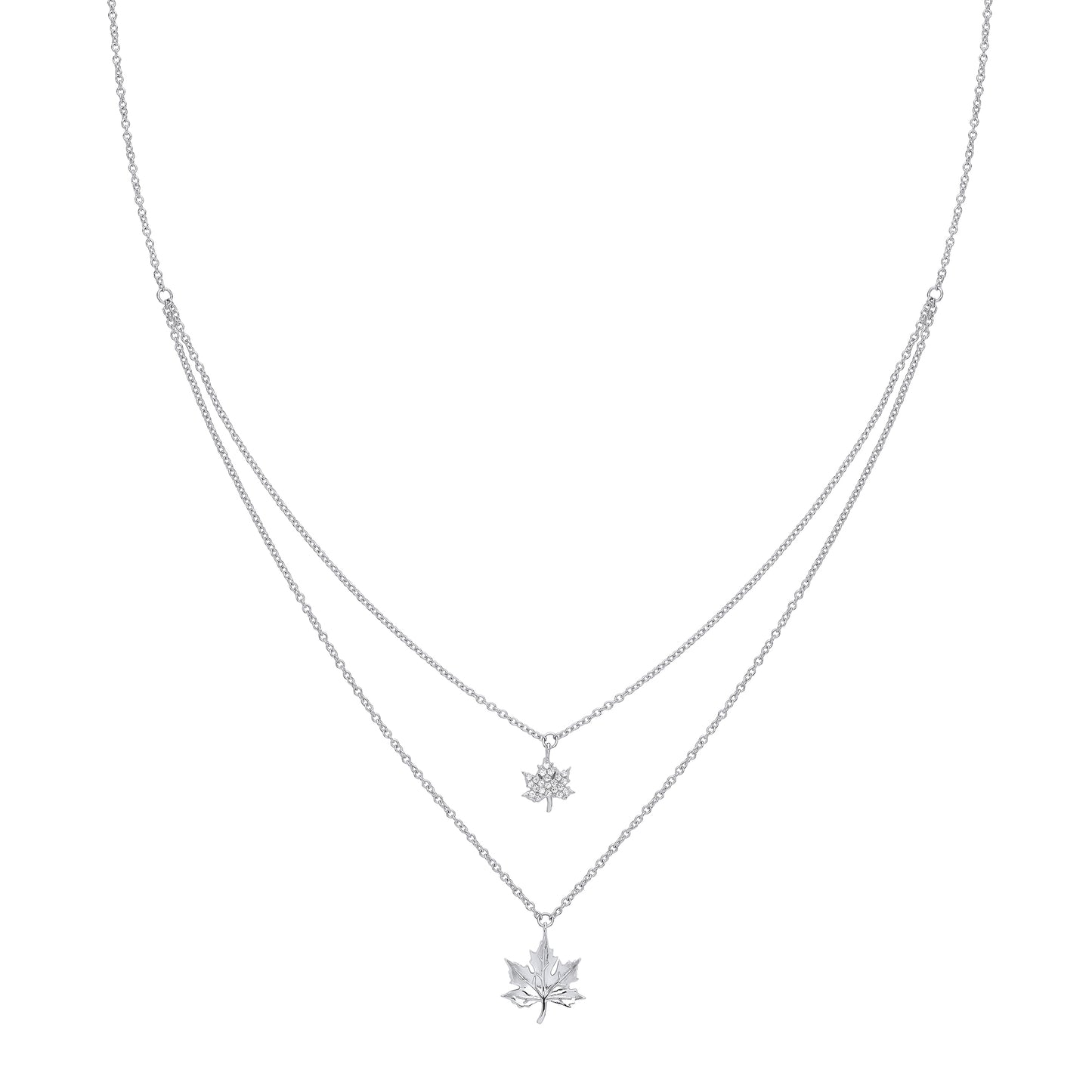 Silver  CZ Canada Maple Leaf Charm Necklace 16-18 inch - GVK307