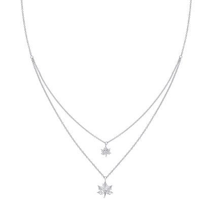 Silver  CZ Canada Maple Leaf Charm Necklace 16-18 inch - GVK307