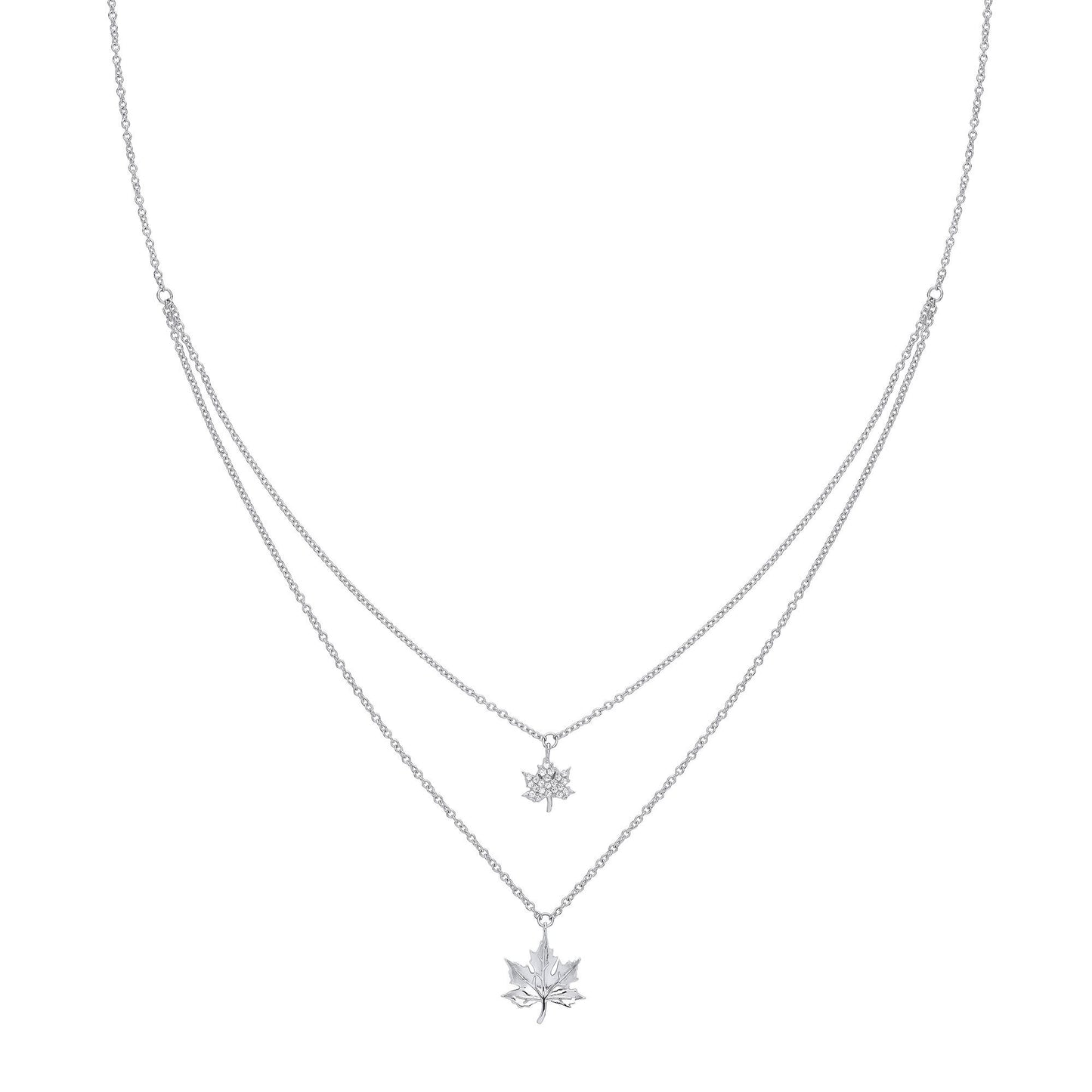 Silver  CZ Canada Maple Leaf Charm Necklace 16-18 inch - GVK307