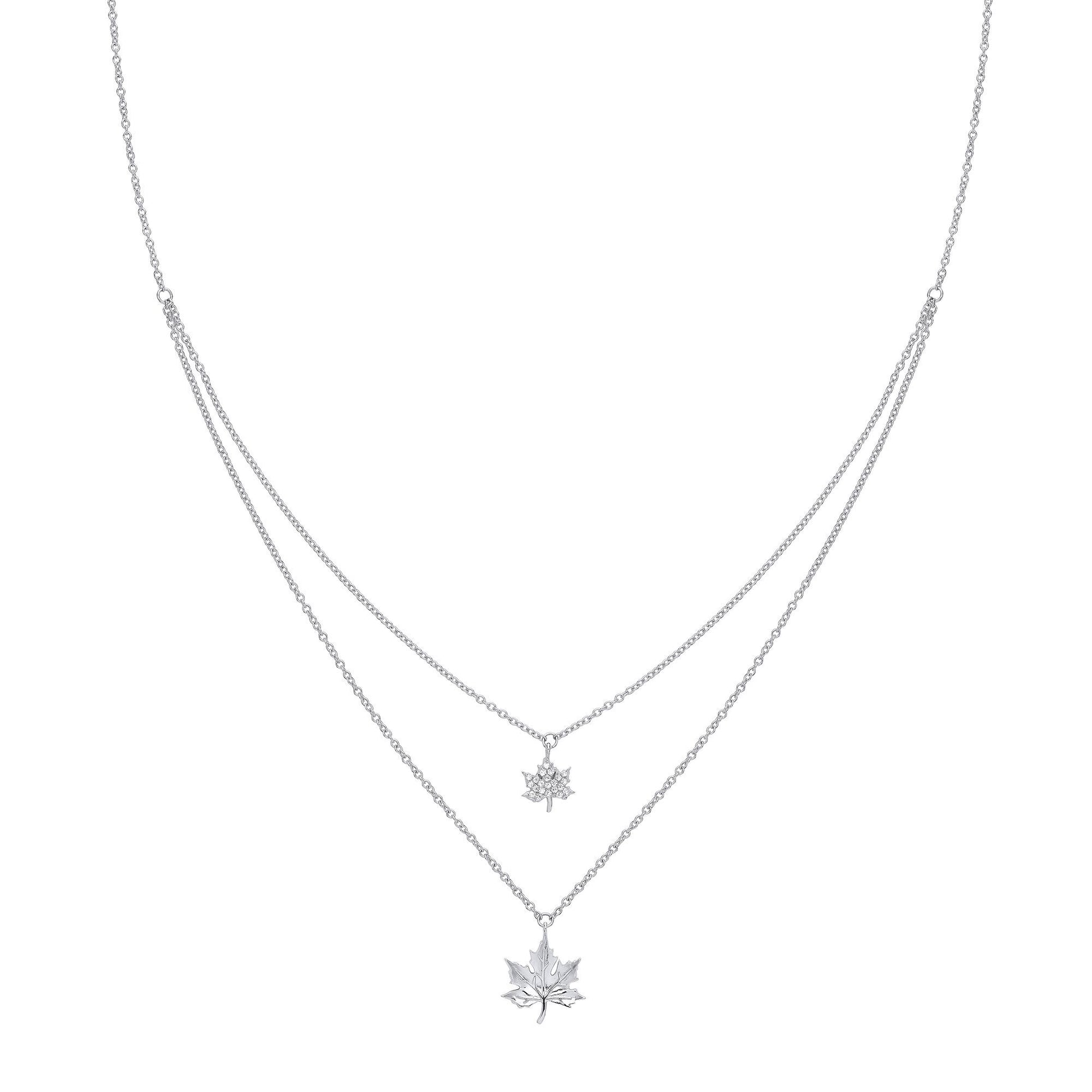 Silver  CZ Canada Maple Leaf Charm Necklace 16-18 inch - GVK307