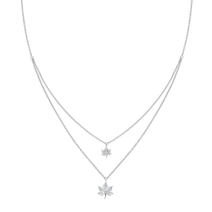 Silver  CZ Canada Maple Leaf Charm Necklace 16-18 inch - GVK307