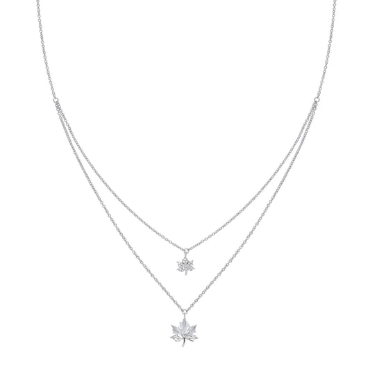 Silver  CZ Canada Maple Leaf Charm Necklace 16-18 inch - GVK307