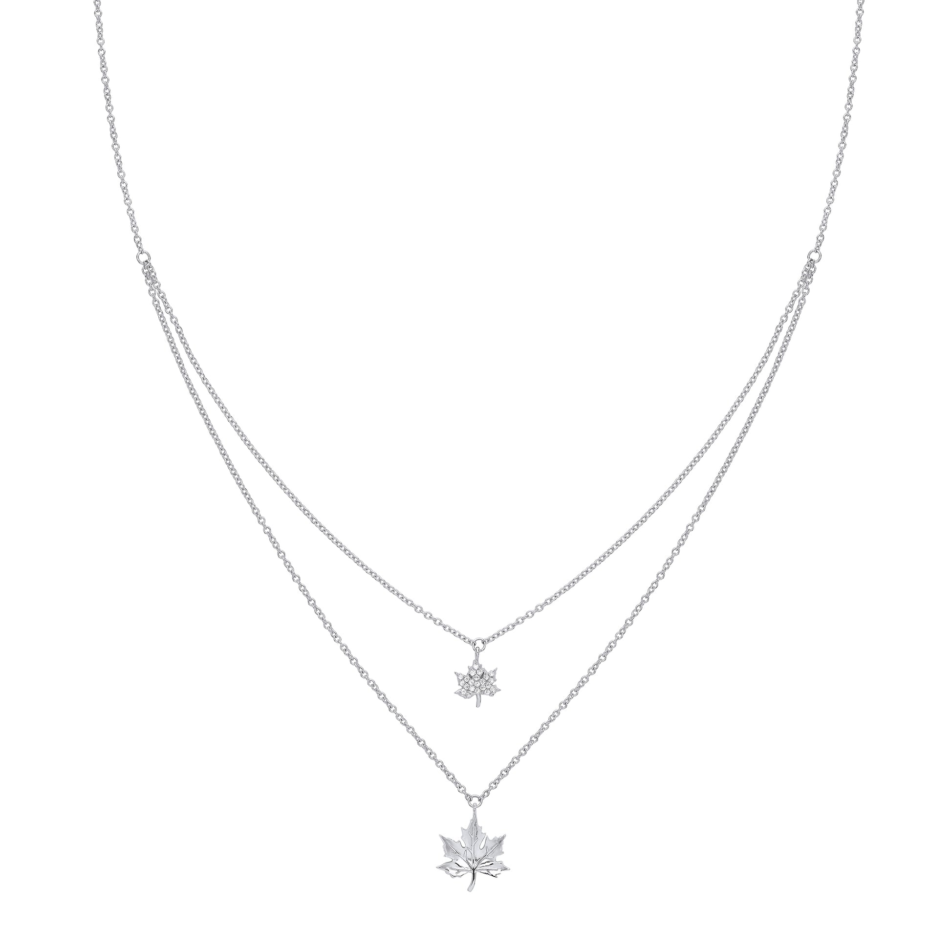 Silver  CZ Canada Maple Leaf Charm Necklace 16-18 inch - GVK307